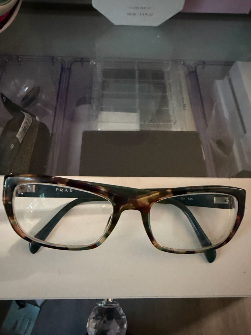 Prada Tortoiseshell Rectangular Eyeglasses in Brown and Green